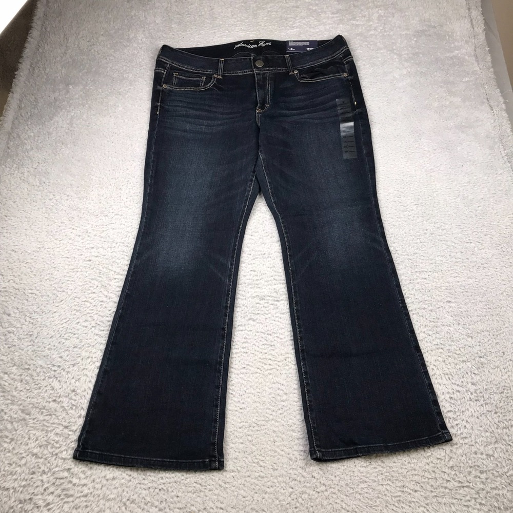 American Eagle Original Boot Jeans Womens 16 Short Dark Wash Stretch Denim‎ NEW